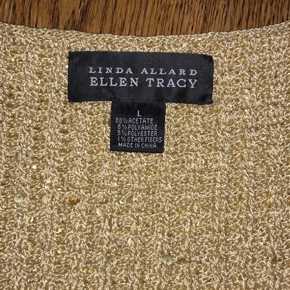 Linda Allard Ellen Tracy Champagne Gold Color Sequin Women's Size L Tank Top - Picture 6 of 8